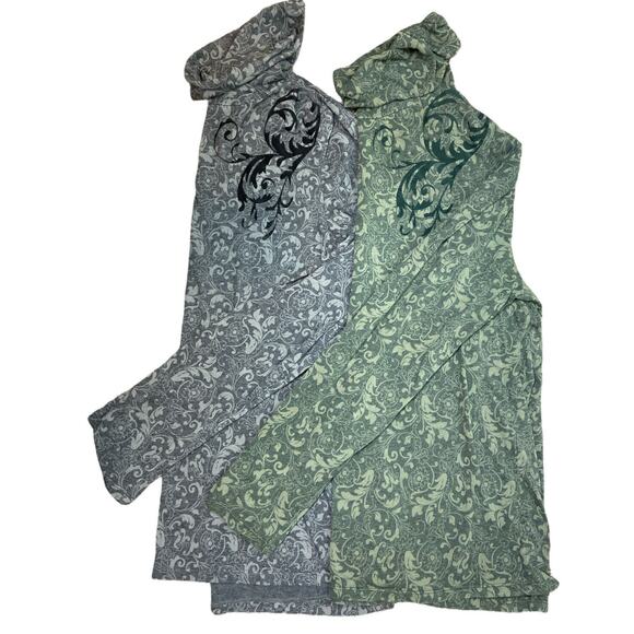Soft Surroundings Turtleneck Lot Of 2 Floral Paisley Green‎ Grey Large - Picture 1 of 11